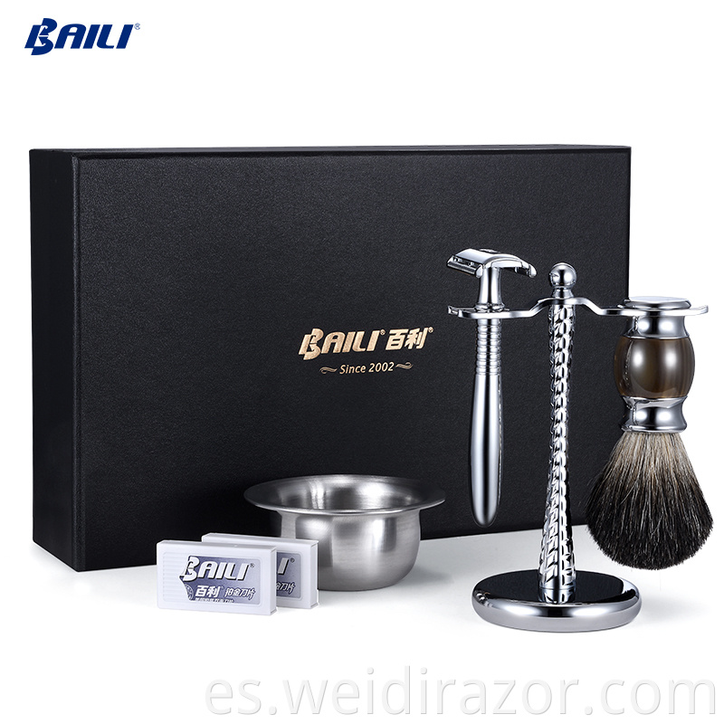 Venta al por mayor, cepillo de limpieza de afeitar, cuenco de afeitar de Metal, Kits de afeitado de viaje de pelo de tejón para hombre